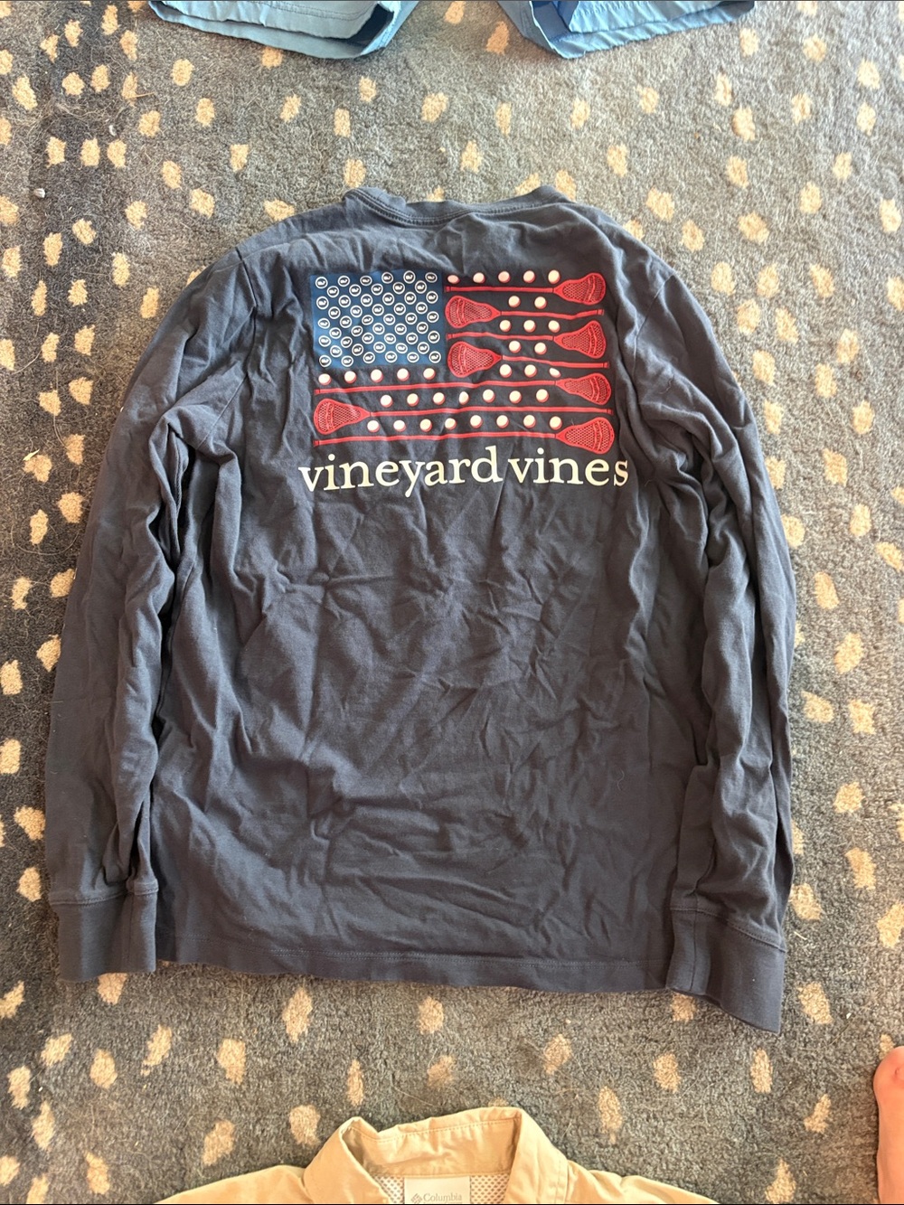 Vineyard Vines Navy Long Sleeve American Flag Lacrosse Tee